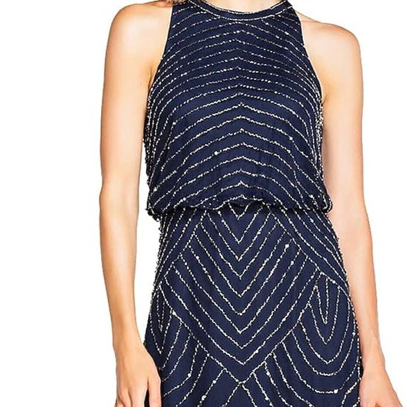 Adrianna Papell Navy Beaded Gown Size 10, BHLDN/Anthropologie, New With Tags - Picture 6 of 7